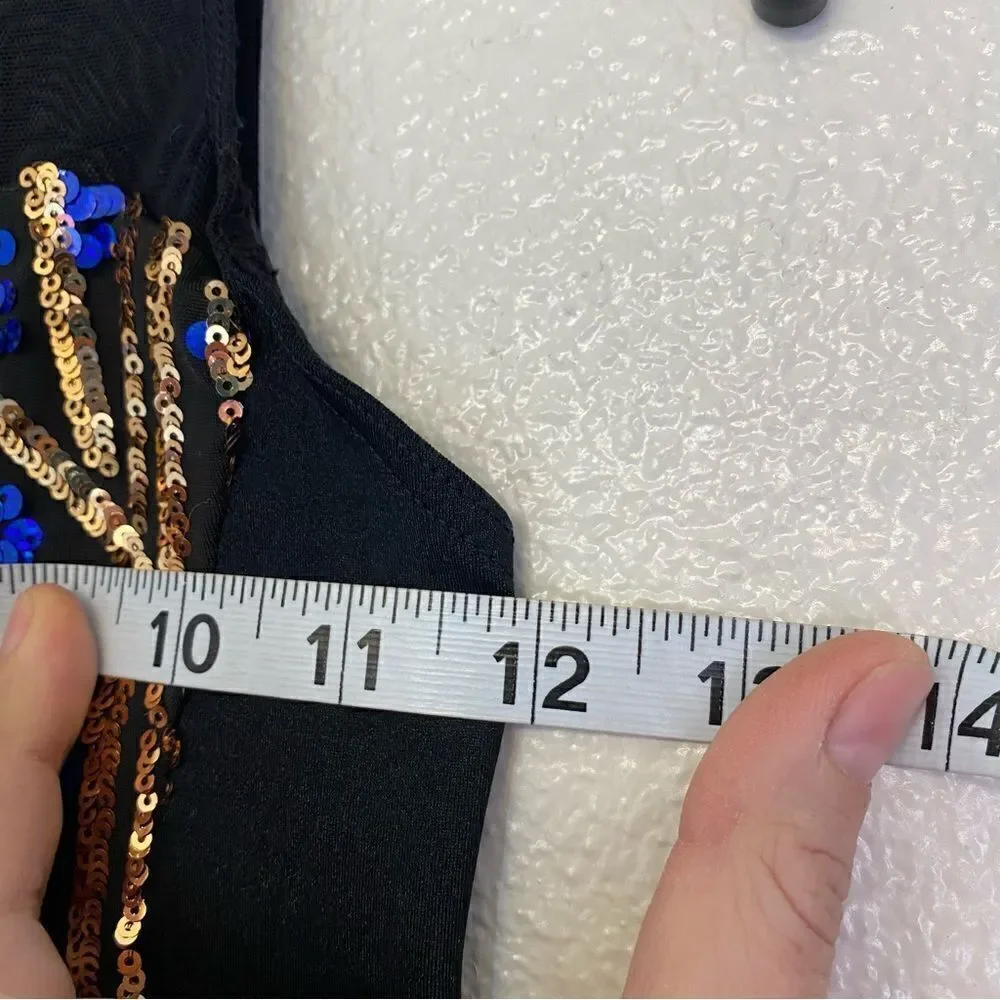 Weissman Dance costume dress black blue sequin Check Me Out 12418 child LC